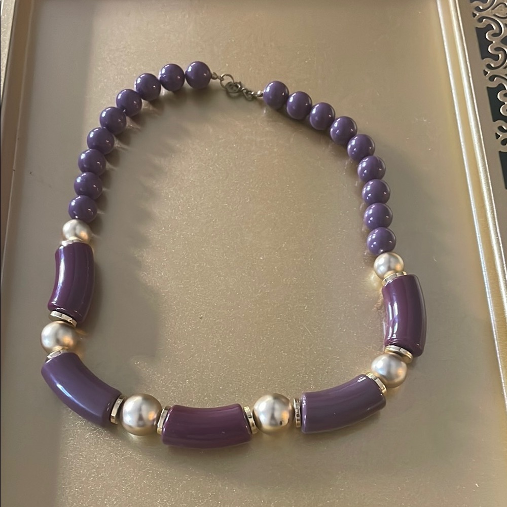 Vintage Purple & Gold Chunky Beaded Necklace, 19 Inches